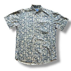 Pendleton Slate Blue & Tan Hawaiian Button Up Camp Shirt Mens Size Medium Summer